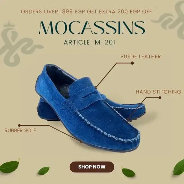 Leather Mocassin Shoes - M-201 Blue