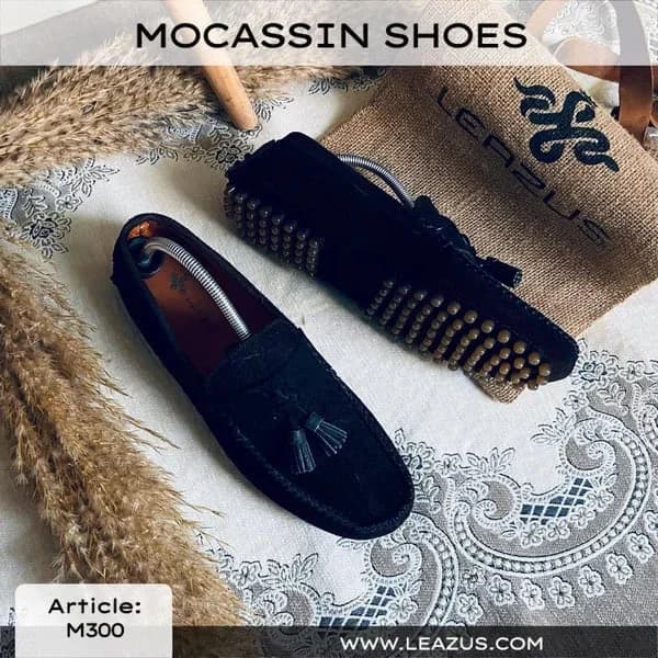 LEATHER MOCCASIN SHOES - M300 Black