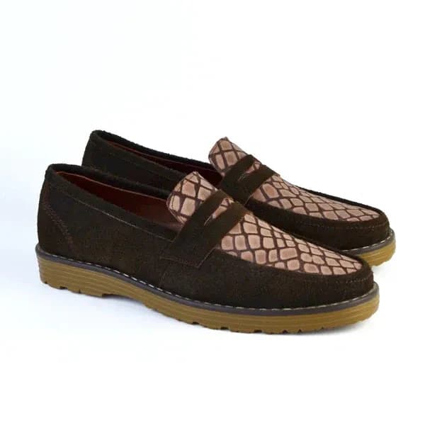 Leather Loafer shoes - 3011 with Reptile Pattern and Penny Strap - Model 3013