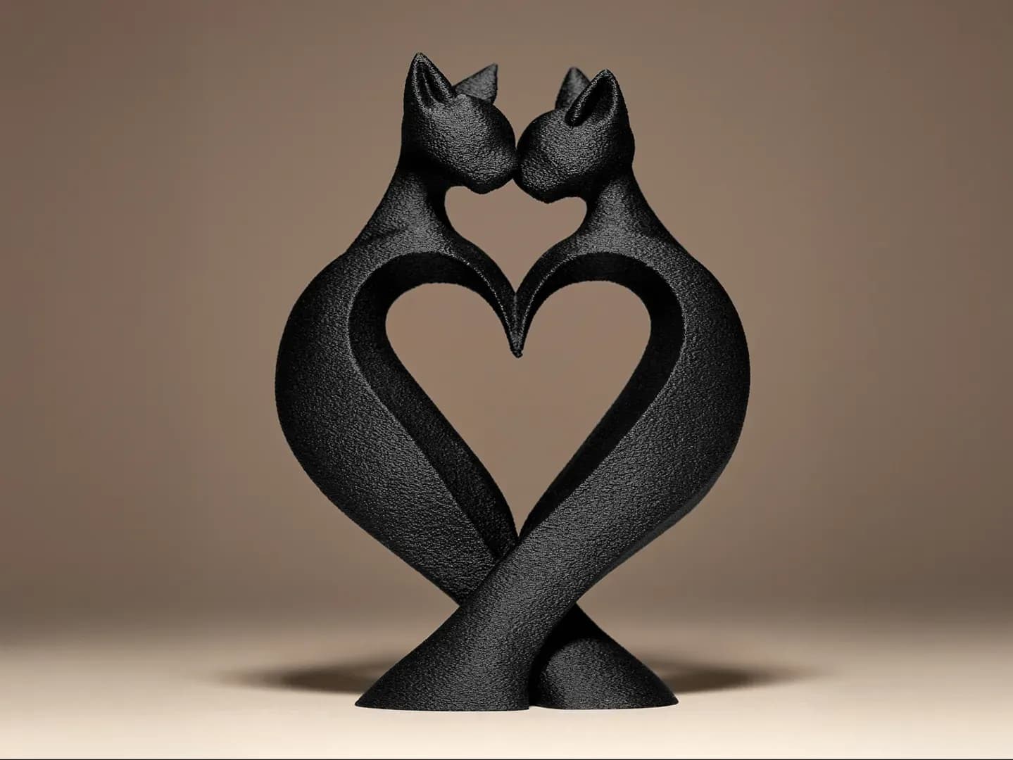 Two Cats Heart Statue Romantic Cute Decor