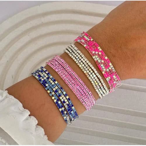 Silver Flexible Tennis Bracelet 6 Pieces