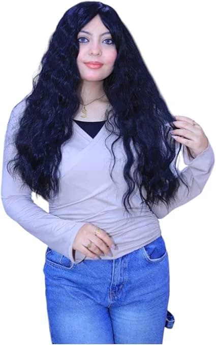 Long Wavy Wig Dark Black Wig with Bangs for Women Natural Looking Elegant