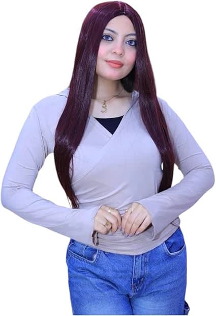 Women's long soft wig dark violet fashion straight wig