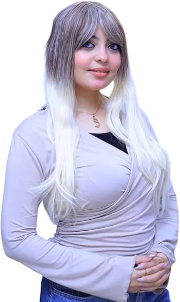 Ombre Long Blonde Brown Wig with Bangs for Women