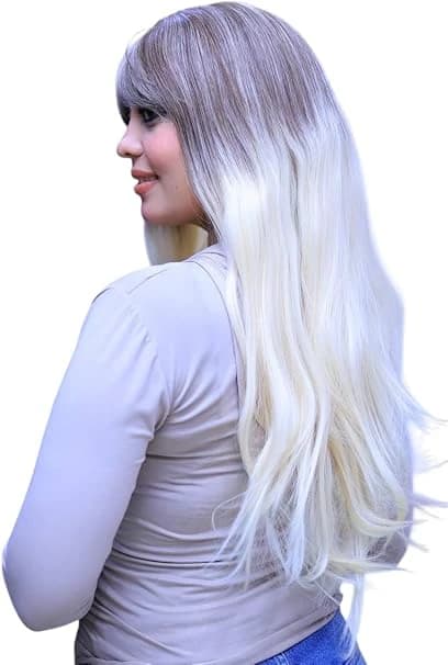 Ombre Long Blonde Brown Wig with Bangs for Women