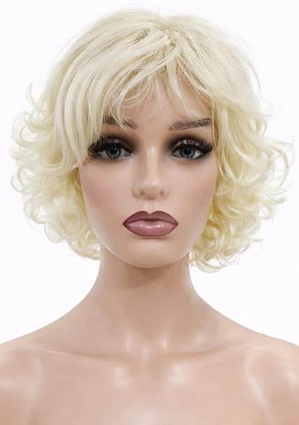 Short Curly Light Blonde Wig with Bangs for Women, Elegant Bob Style Frame