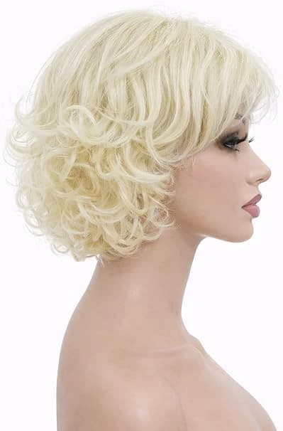 Short Curly Light Blonde Wig with Bangs for Women, Elegant Bob Style Frame
