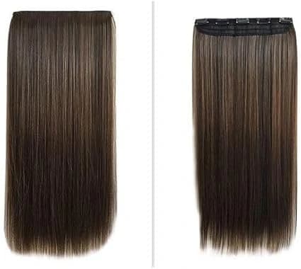 Clip in synthetic hair extension brown straight hair 1 piece long hair