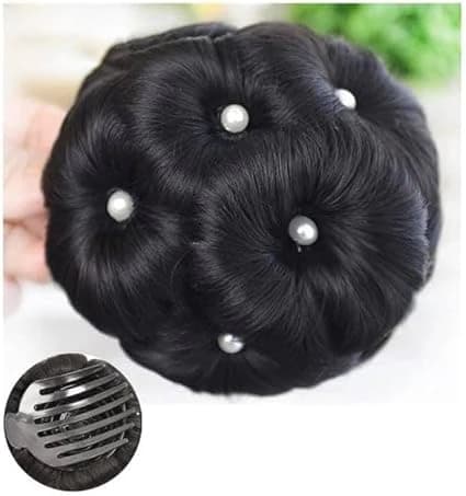 Black faux hair bun with pearls hair styling accessory for women