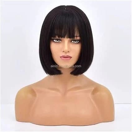 Short bob wig with bangs black straight wig short length for women