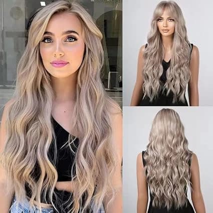 Long wavy wig ash blonde wigs for women full length natural hairstyle