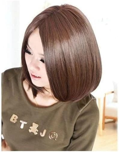 Short bob wig brown synthetic straight medium length