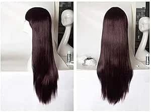 Long straight wig dark brown synthetic hair full length