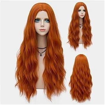Long wavy orange wig synthetic wigs for women daily party use