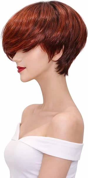 Short bob red copper wig layered pixie cut wig with side bangs