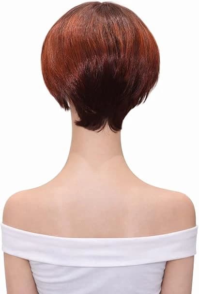 Short bob red copper wig layered pixie cut wig with side bangs