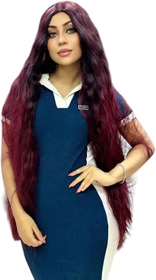 Synthetic fiber wig, one meter long,in a distinctive gradient from violet to red