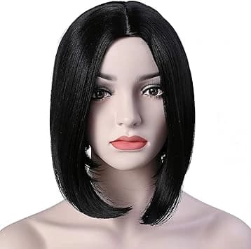 DILLARDS Short Straight Bob Wig Middle Part Black 35.5 cm