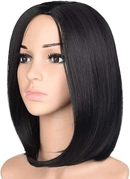 DILLARDS Short Straight Bob Wig Middle Part Black 35.5 cm