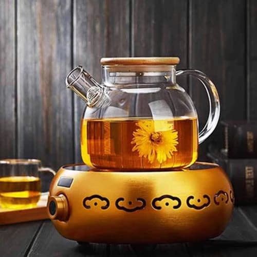 1L Heat-Resistant Glass Teapot with Bamboo Lid & Stainless Steel Infuser