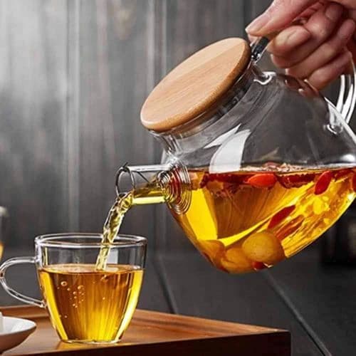 1L Heat-Resistant Glass Teapot with Bamboo Lid & Stainless Steel Infuser