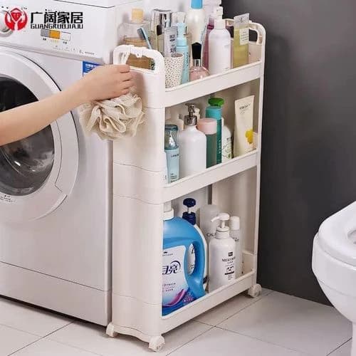 3-Tier Storage Shelf for Kitchen & Bathroom – White & Beige