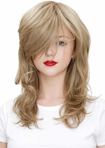 Ombre long blonde wig with highlights and side bangs – natural hairstyle wig 