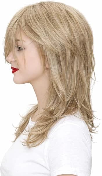 Ombre long blonde wig with highlights and side bangs – natural hairstyle wig 