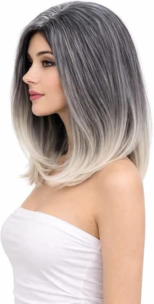 Short wig for women in black with blonde ends – ombre straight bob heat fiber 