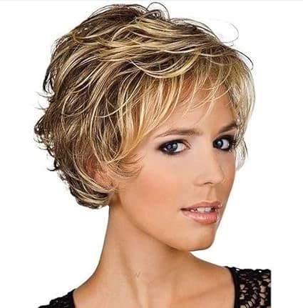 Short brown wig with blonde highlights – heat fiber wig for women with natural 