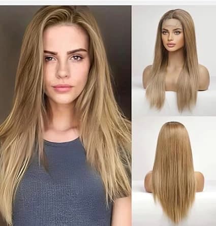 Ombre golden brown long straight lace front wig – natural looking wig for women.