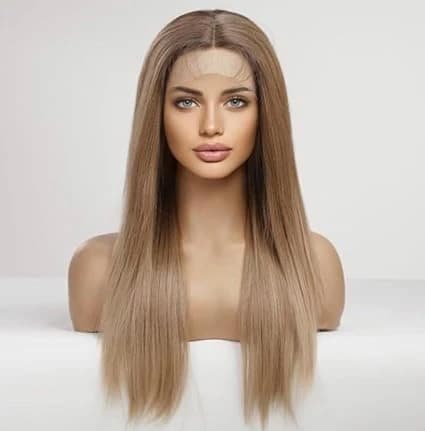 Ombre golden brown long straight lace front wig – natural looking wig for women.