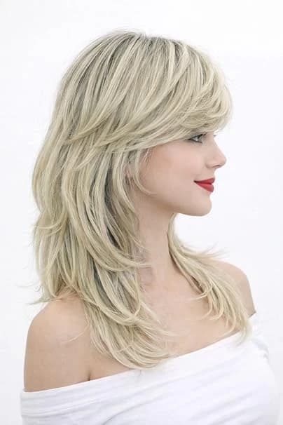 Long ombre blonde wig with natural side bangs – for women.