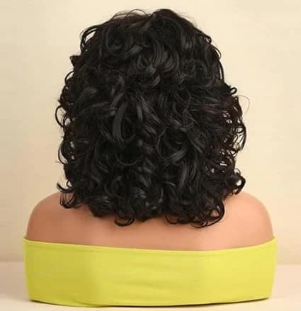 Short curly black bob wig with bangs – natural curly wig for women.