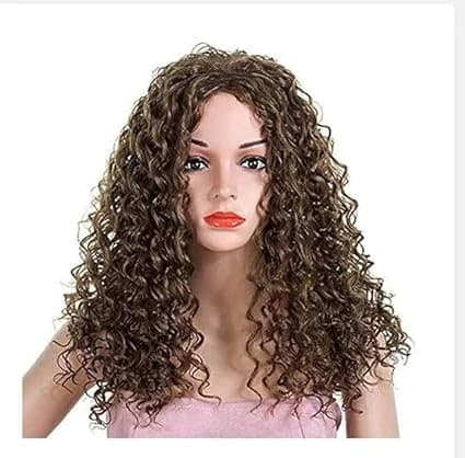Long curly brown wig with bangs – natural afro hairstyle wig for women.