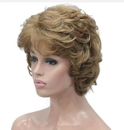 Short curly golden brown wig – classic stylish synthetic hair wig for women.