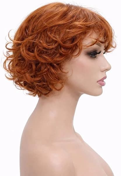 Short curly wig red copper wig front bangs fashion bob wigs for women.