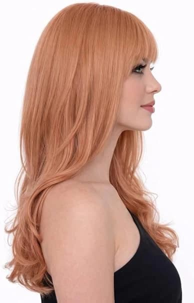 Orange Pink Long Wavy Wig with Bangs for Women.