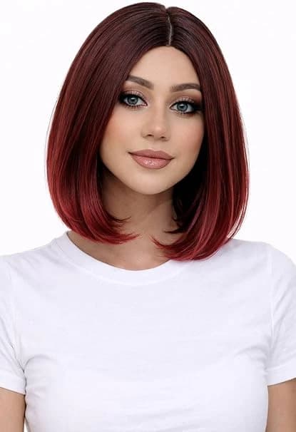 Short ombre red brown bob wigs for women.