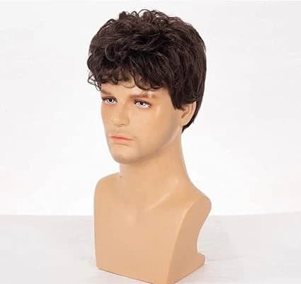 Men's short curly wig dark brown lightweight natural looking.