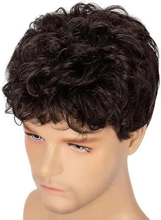 Men's short curly wig dark brown lightweight natural looking.