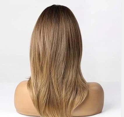 Long brown ombre blonde wigs for women soft bangs with side bangs.