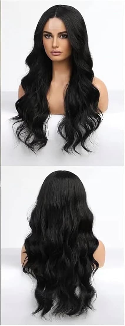 Black long wavy wigs for women natural looking fashion.