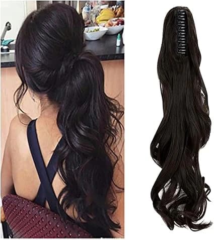 Bonetail long curly hair extensions dark brown hair claw clip in for women.