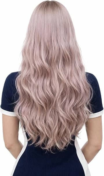 Long wavy bangs light purple wig fashion design for women.