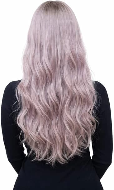 Long wavy bangs light purple ombre wigs for women natural looking fashion.