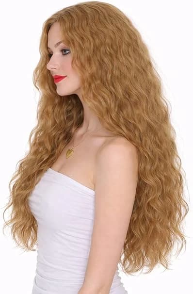 Honey gold long curly wig natural beach wig party cosplay wig.