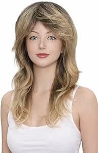 Long ombre blonde wig with bangs layered wigs for women.
