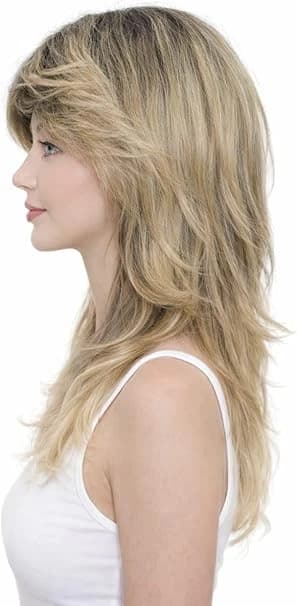 Long ombre blonde wig with bangs layered wigs for women.