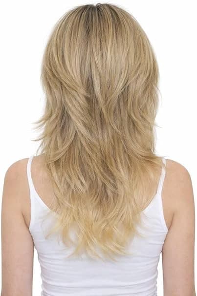 Long ombre blonde wig with bangs layered wigs for women.